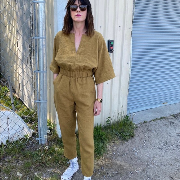 Hoibo Linen Daily Slacks in Ochre, size L - Picture 5 of 5